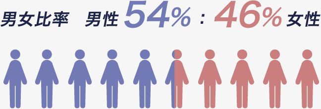 男女比率 男性54% : 女性46%